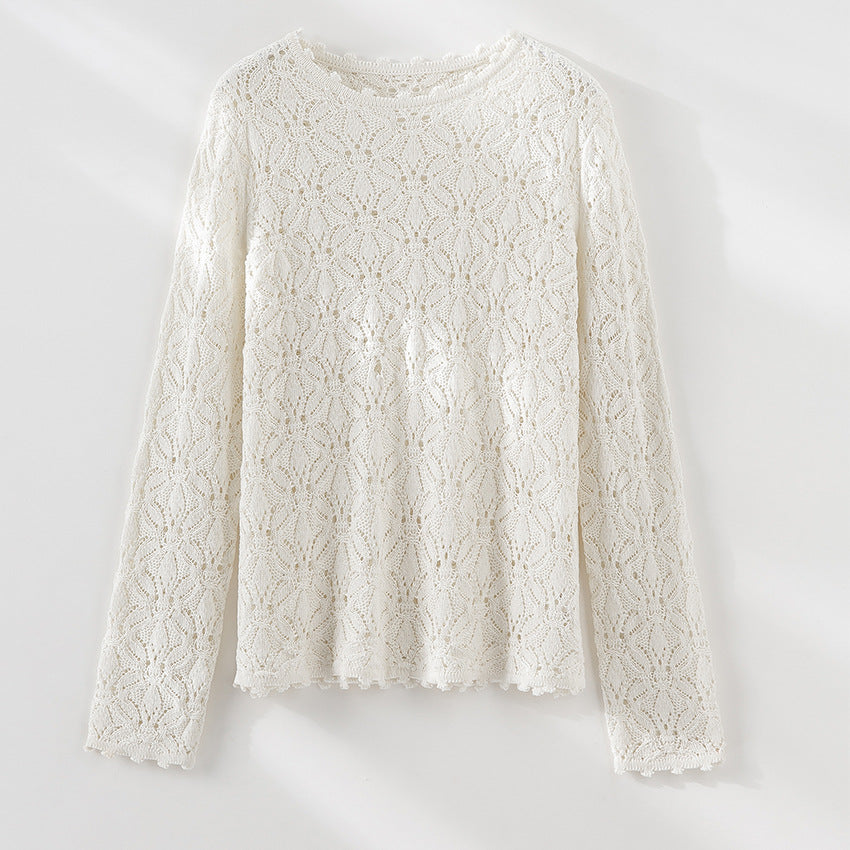 Damen Feines Häkel-Longsleeve mit floraler Lochmuster-Struktur und legerer Silhouette Nord Taschen