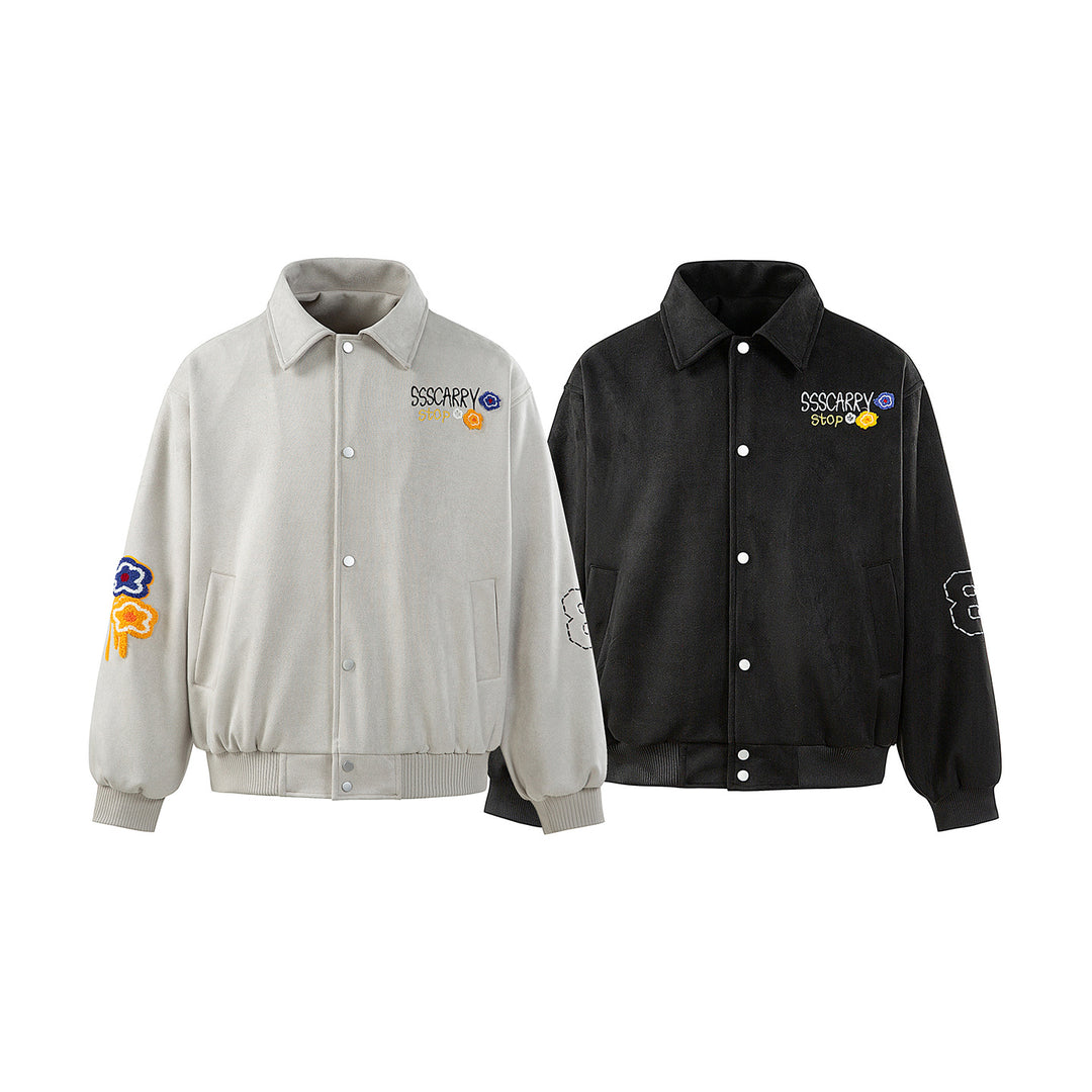 Unisex Boxy‑Blousonjacke mit gestickten Blumenpatches und elastischem Saum Nord Taschen