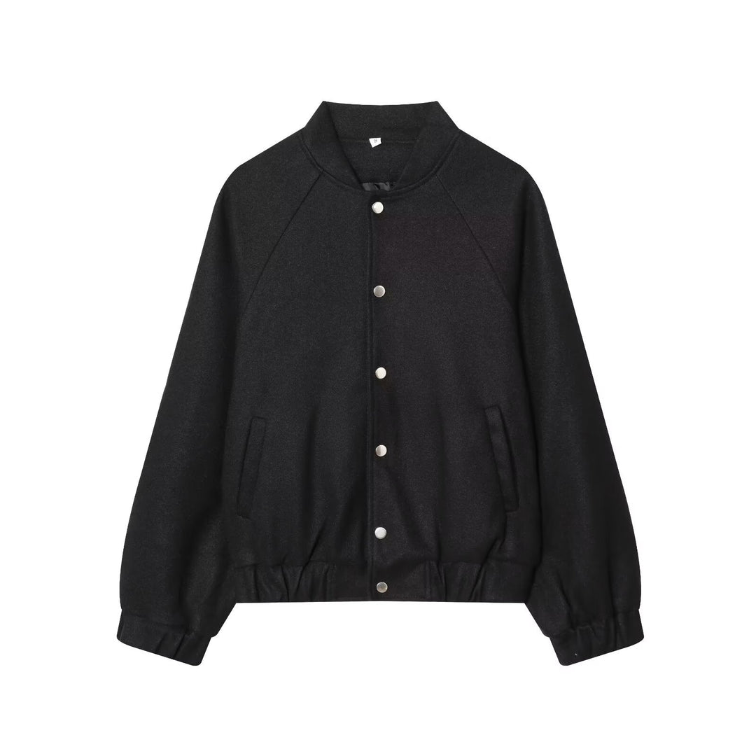Damen Oversized Wollmix-Bomberjacke mit Raglanärmeln und Kordelzugsaum Nord Taschen