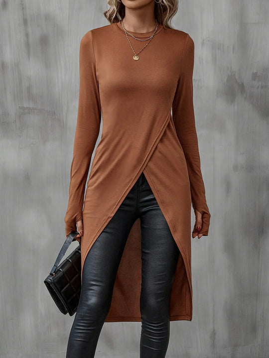 Damen Elegantes Wickelkleid mit langen Ärmeln Nord Taschen