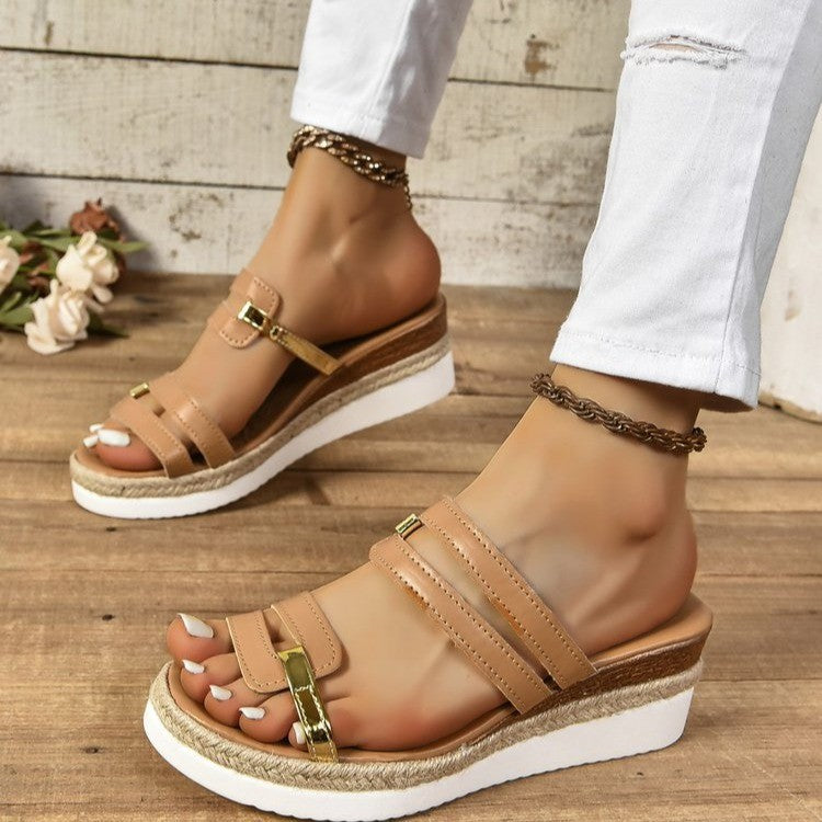 Damen Wedge-Sandalen mit eleganten Riemen und verstellbarem Schnallenverschluss Nord Taschen