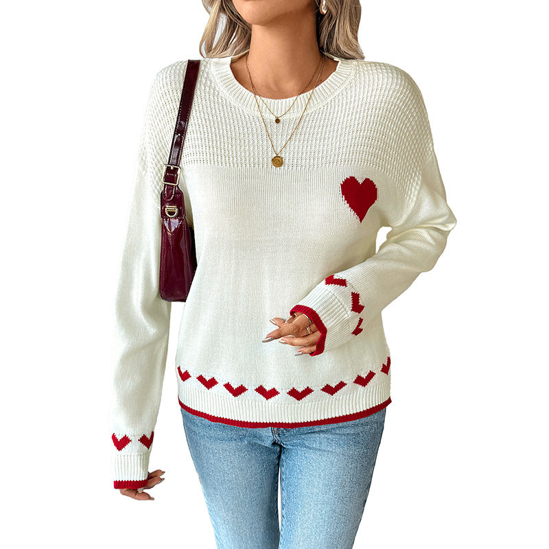 Damen Verspielter Strickpullover mit Herzmotiven Nord Taschen