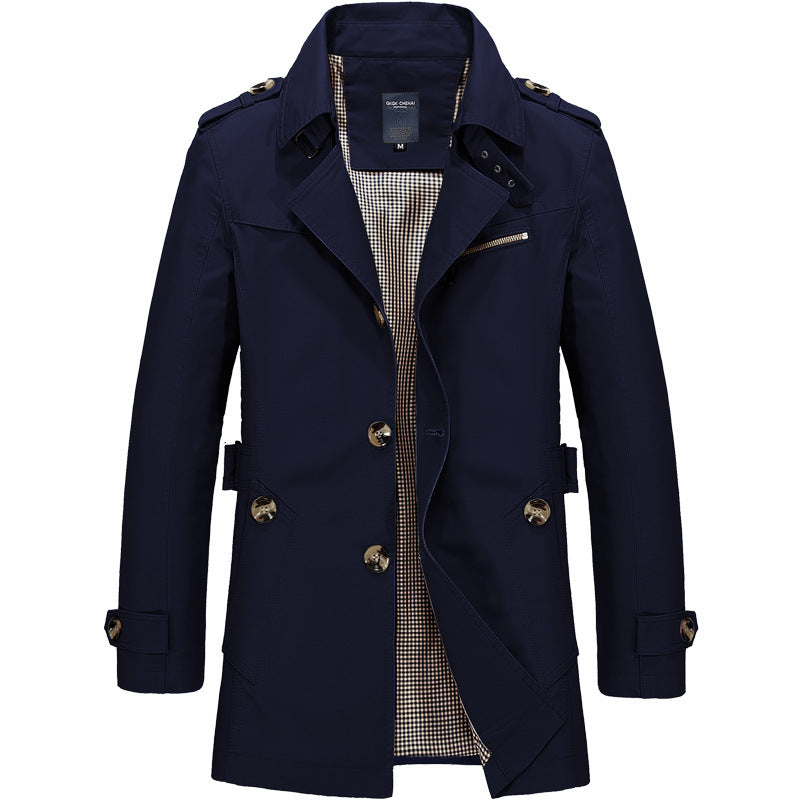 Herren  legerer Baumwoll-Blazer mit Knopfleiste, aufgesetzten Taschen und gestreiftem Innenfutter Nord Taschen