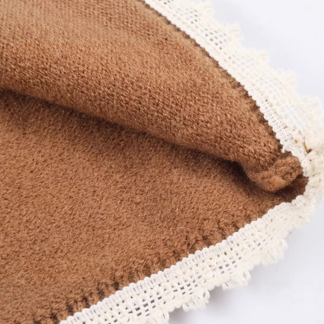 Damen Oversize-Strickpullover mit Schlauchkragen und Spitzenborte Nord Taschen