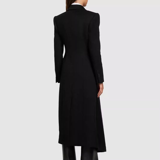 Damen Maxilanger Asymmetrischer Doppelreihiger Blazer‑Mantel mit betonter Schulter Nord Taschen