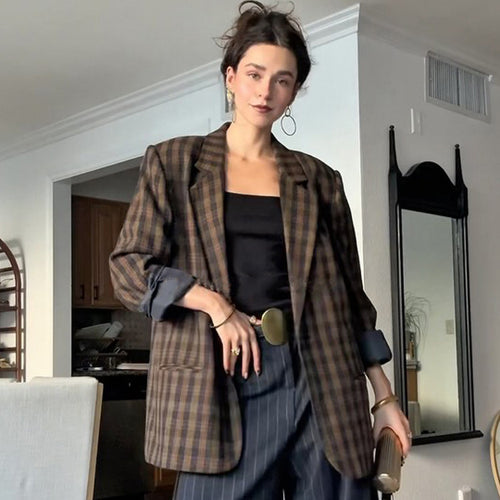 Damen Oversize-Karoblazer mit kastiger Silhouette und überschnittenen Schultern Nord Taschen