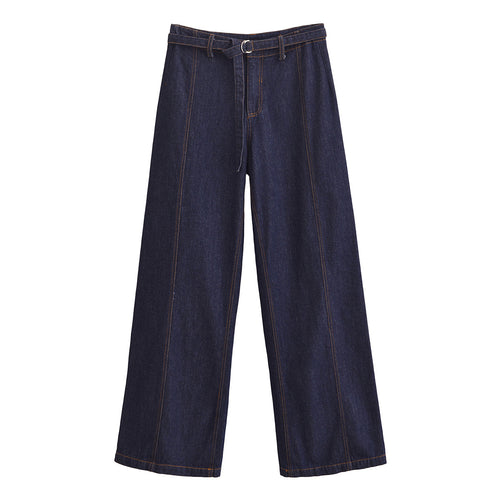 Damen Weite High‑Waist-Jeanshose im Palazzo-Schnitt mit Mittelnaht und D-Ring-Gürtel Nord Taschen