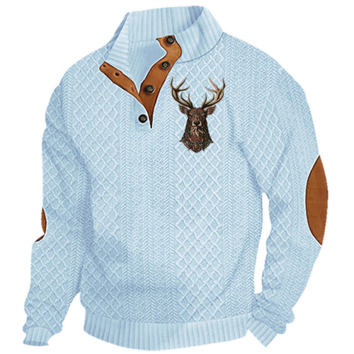 Herren nan Heritage-Strukturpullover mit Stehkragen Lederimitat-Besatz Ellenbogen-Patches und Halbknopfleiste