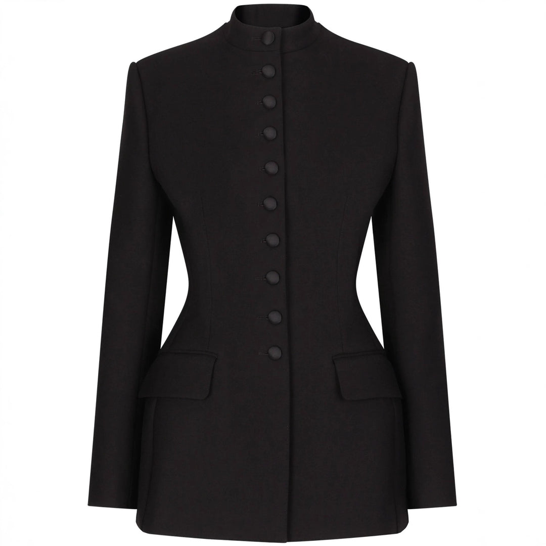 Damen Taillierter Blazer mit Stehkragen, strukturierter Schulter und dekorativer Knopfleiste Nord Taschen