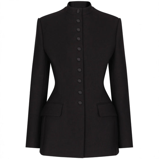 Damen Taillierter Blazer mit Stehkragen, strukturierter Schulter und dekorativer Knopfleiste Nord Taschen