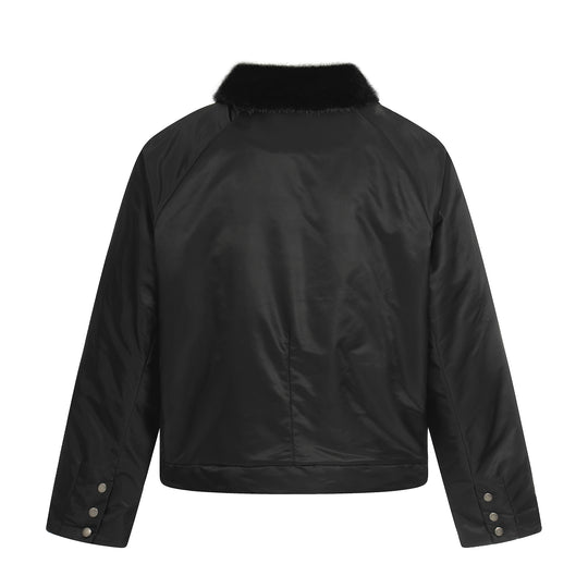 Damen Kurz geschnittener gesteppter Blouson mit Webpelzkragen Nord Taschen