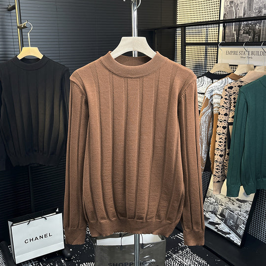 Herren Feinstrick-Pullover mit vertikaler Rippenstruktur und kurzem Stehkragen Nord Taschen
