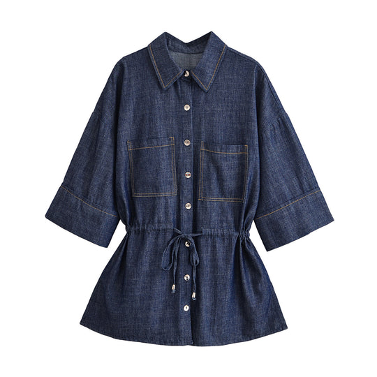 Damen Weite High-Waist Denim-Hose mit Bügelfalte und weitem Bein Nord Taschen