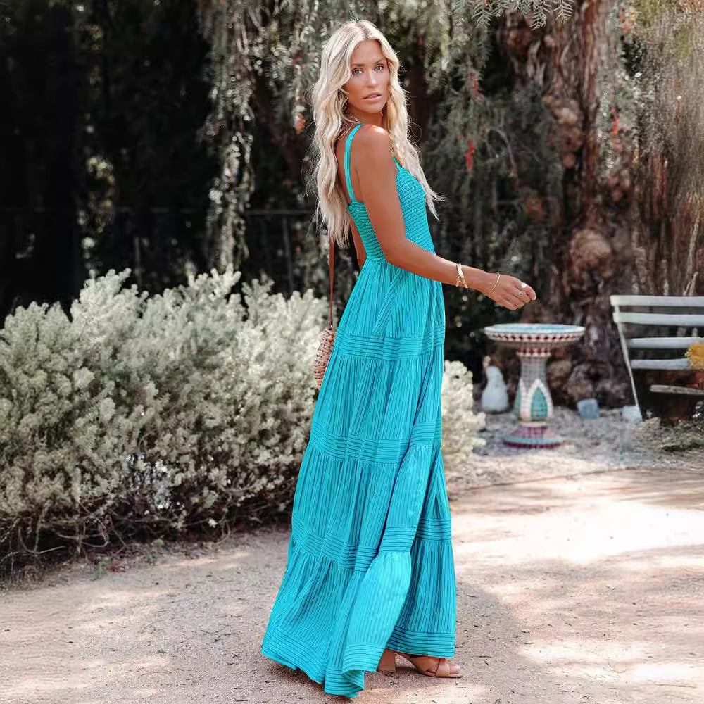 Damen Maxikleid mit gerafftem Oberteil und voluminösem Rock Nord Taschen