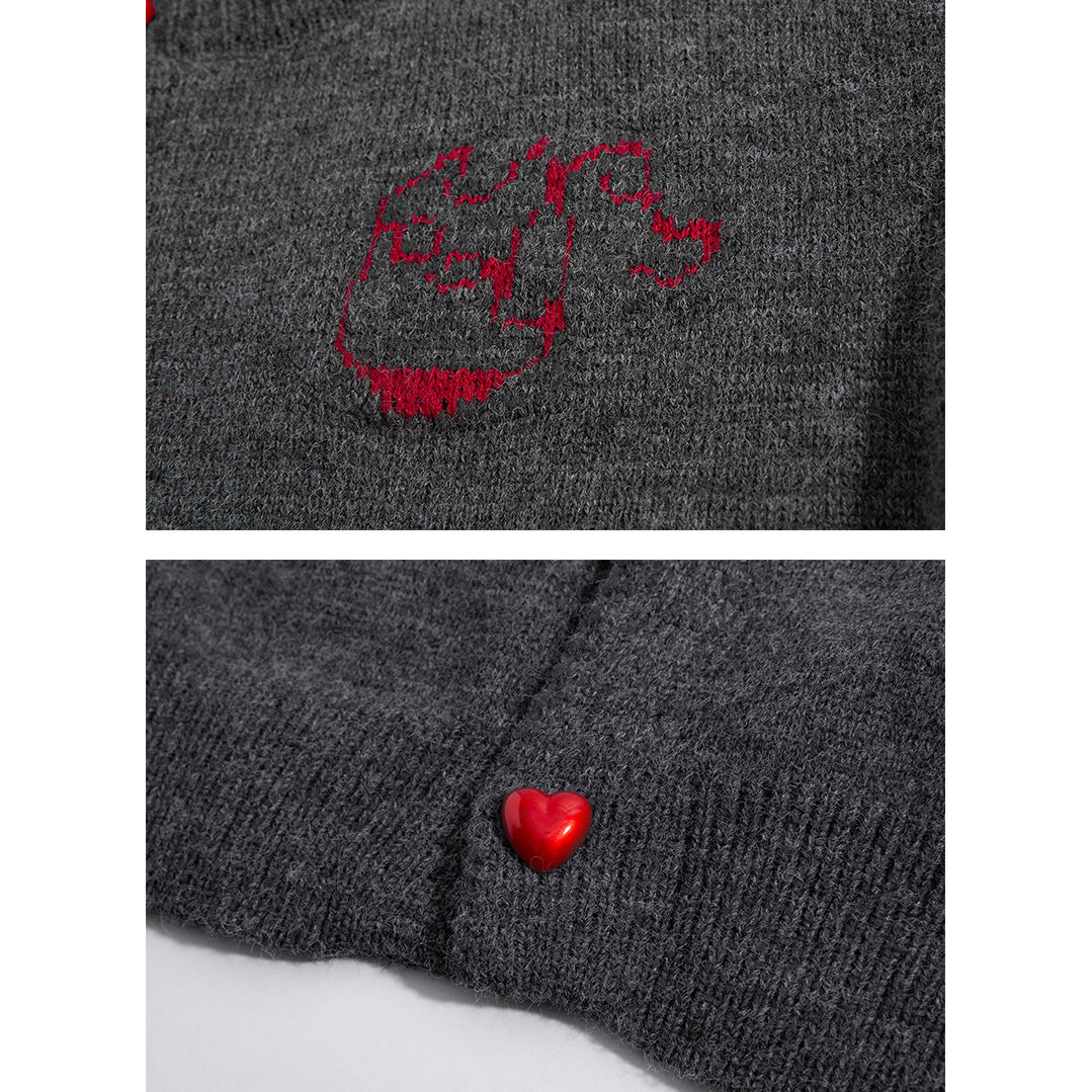 Damen Kuscheliger Grobstrick Cardigan mit Herz-Knöpfen Nord Taschen