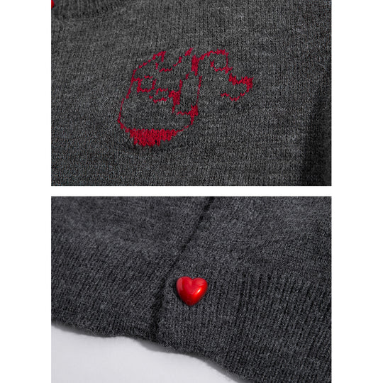 Damen Kuscheliger Grobstrick Cardigan mit Herz-Knöpfen Nord Taschen