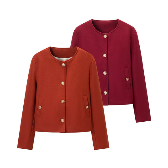 Damen Kurzjacke im Boxy‑Schnitt mit Rundhals und goldenen Zierknöpfen Nord Taschen