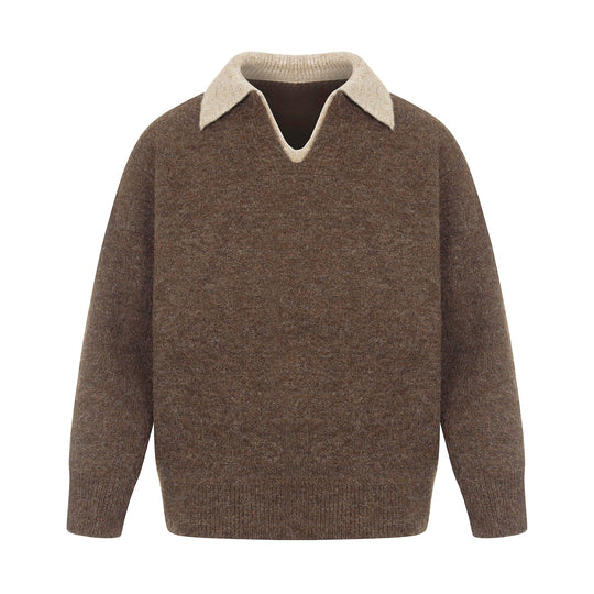 Damen Oversize Wollmix-Pullover mit kontrastpolokragen und V‑Ausschnitt Nord Taschen