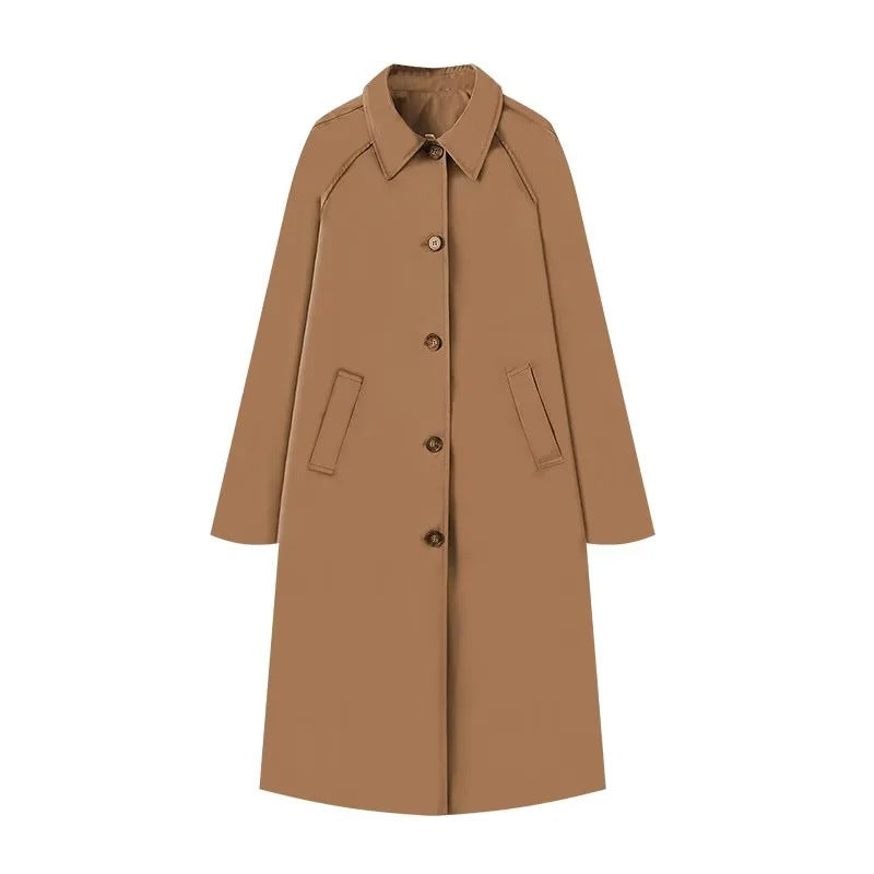 Damen 400+ lang geschnittener Trenchcoat mit Raglanärmeln und verdeckter Knopfleiste Nord Taschen