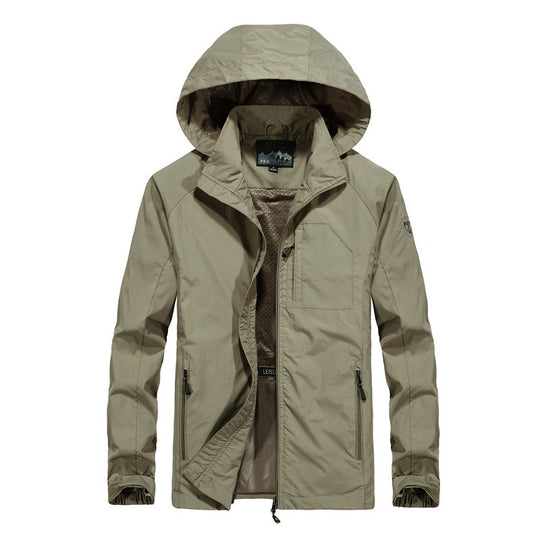 Herren Leichte windabweisende Softshell-Outdoorjacke mit Kapuze, Mesh-Futter und Multifunktionstaschen Nord Taschen