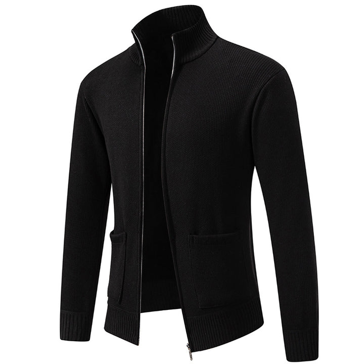 Herren feinstrukturierter Reißverschluss-Strickcardigan mit Stehkragen und aufgesetzten Taschen Nord Taschen