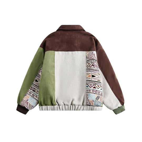 Herren Patchwork Cord- und Wildleder-Blouson mit Stickdetail Nord Taschen