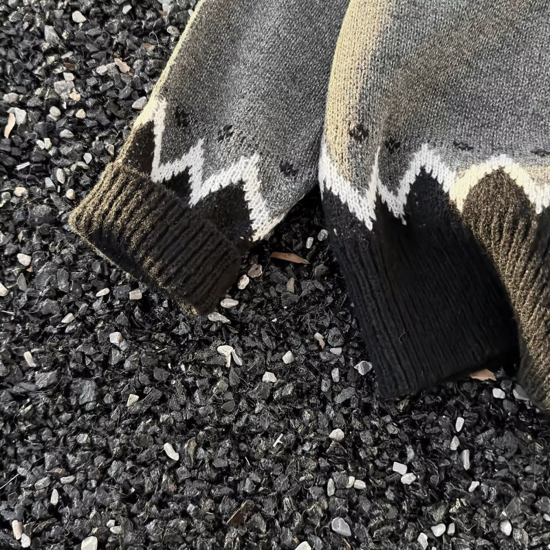Damen Norweger-Cardigan im Oversize-Schnitt mit Rundhalsausschnitt und Kontrastknopfleiste Nord Taschen