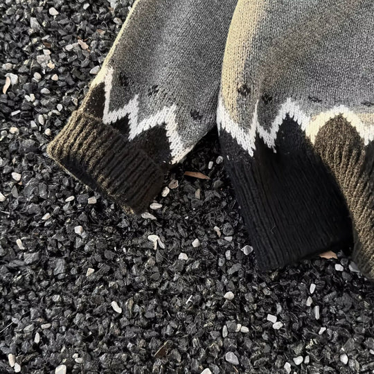 Damen Norweger-Cardigan im Oversize-Schnitt mit Rundhalsausschnitt und Kontrastknopfleiste Nord Taschen