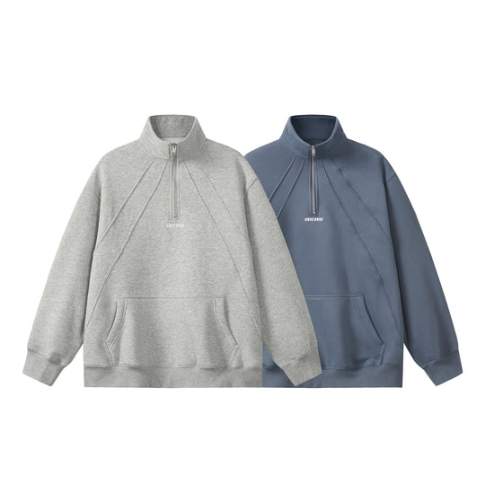 Unisex Oversize Sweatshirt mit Halbzip, hohem Funnelkragen und Kängurutasche Nord Taschen