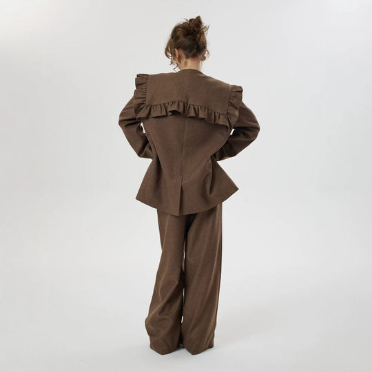 Damen Zweiteiliges Oversize-Blazer-und-Hose-Set mit Volant-Schulter und hoher Bundfalte Nord Taschen