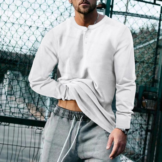 Herren Longsleeve Henley aus leichter Baumwollmischung Nord Taschen