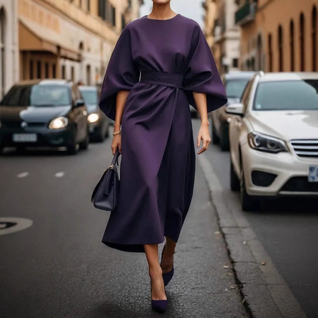 Damen Elegantes Maxikleid mit Befestigungsband und weitem Ärmel