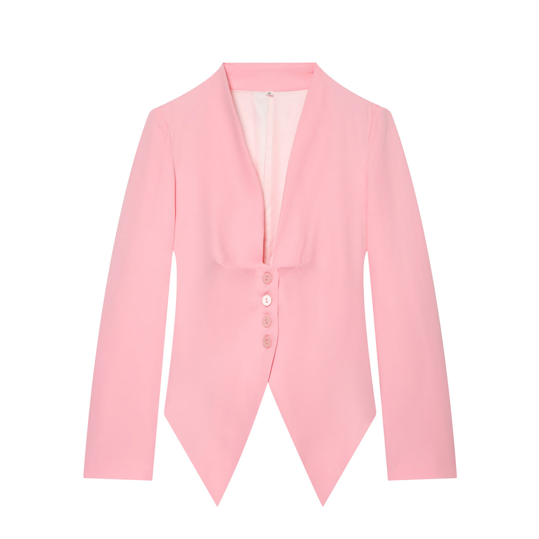 Damen taillierter Blazer mit spitzem Schößchen und tiefem V-Ausschnitt Nord Taschen