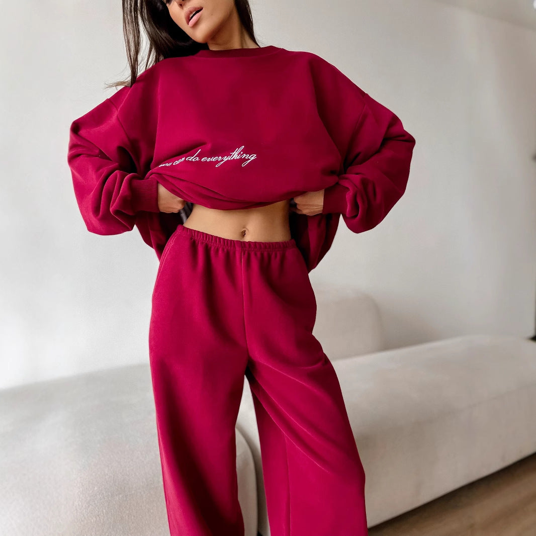 Damen lässiges Lounge-Set aus French-Terry mit oversized Cropped-Sweatshirt und hoher Taillen-Jogginghose Nord Taschen