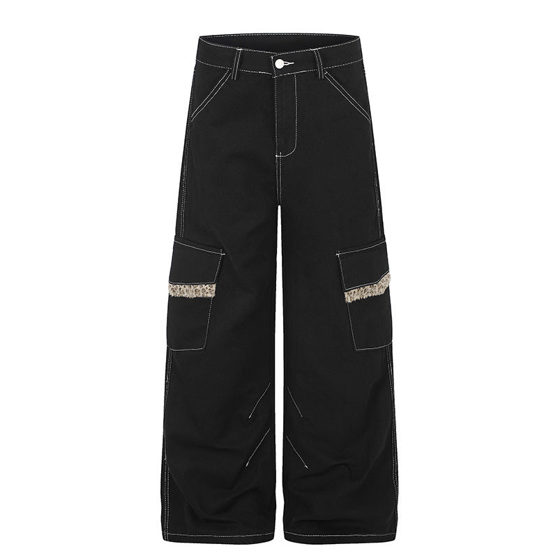 Damen Weite Cargo-Hose mit hoher Taille, großen Klappentaschen und Fellbesatz Nord Taschen