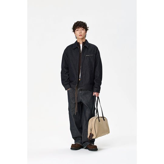 Herren Locker geschnittene Denim-Worker-Jacke mit verdecktem Reißverschluss und schräger Brusttasche Nord Taschen