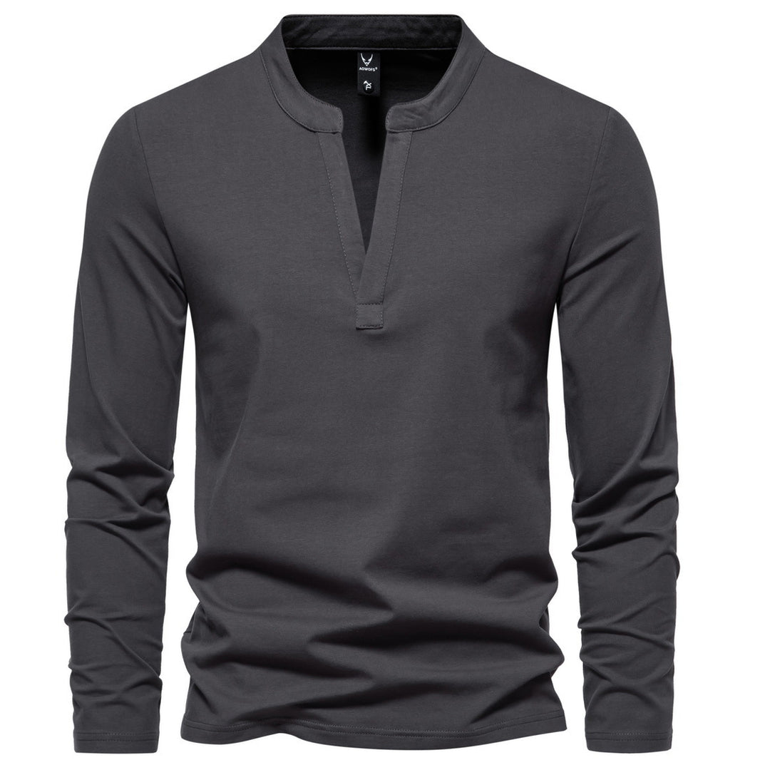 Herren langärmeliges Henleyshirt mit Stehkragen, tiefer V-Öffnung und schmaler Passform Nord Taschen