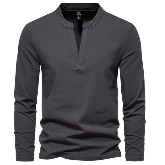 Herren langärmeliges Henleyshirt mit Stehkragen, tiefer V-Öffnung und schmaler Passform Nord Taschen