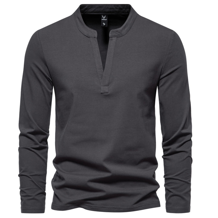Herren langärmeliges Henleyshirt mit Stehkragen, tiefer V-Öffnung und schmaler Passform Nord Taschen