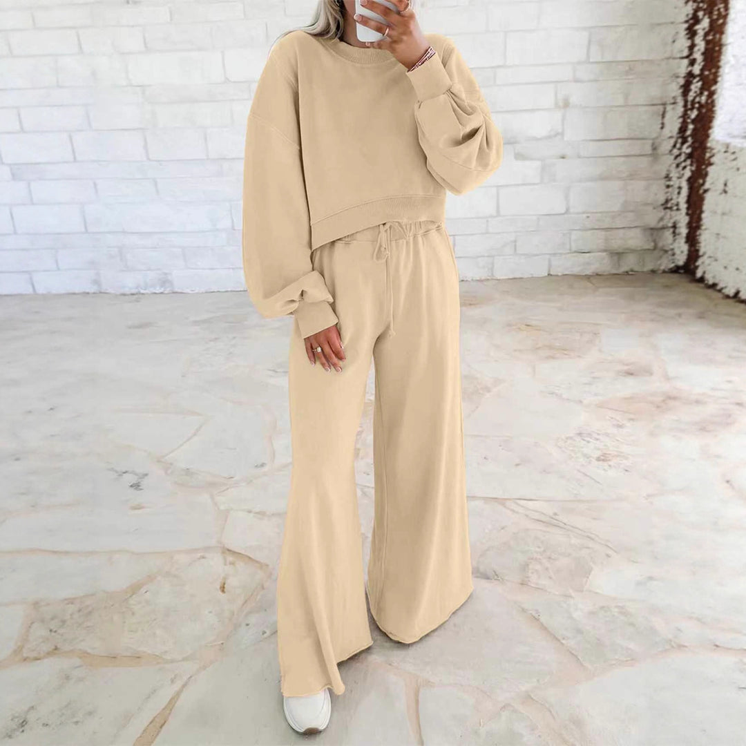 Damen Kurzpullover- und Palazzohose Lounge-Set mit Ballonärmeln Nord Taschen