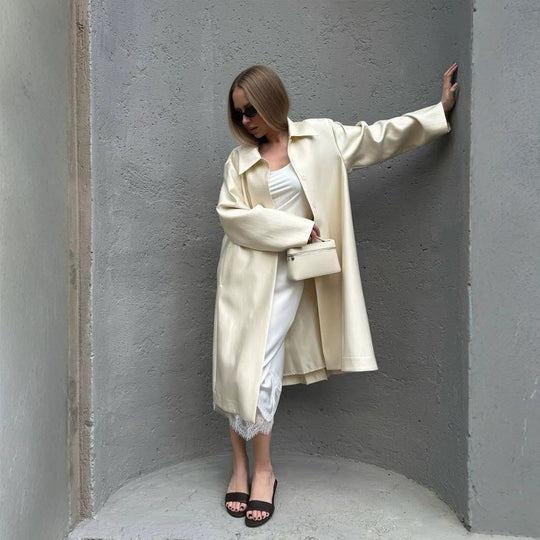Damen Leichter Satin‑Optik Longcoat mit kastiger Oversize‑Silhouette Nord Taschen