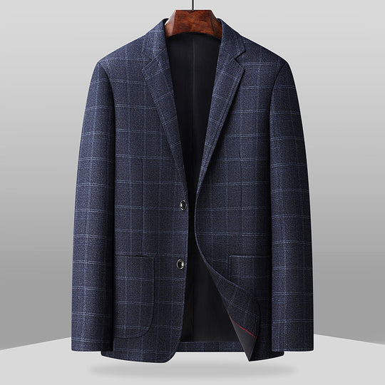 Herren Karierter Business-Blazer aus Wollmix mit leichtem Stretch und aufgesetzten Taschen Nord Taschen