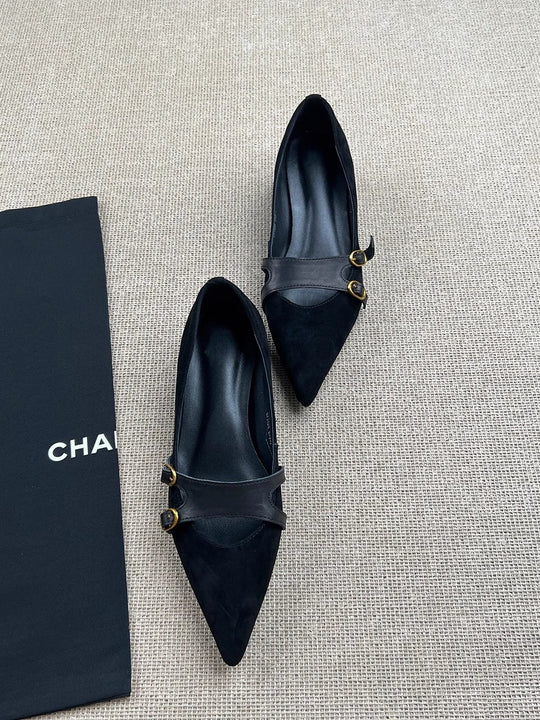 Damen Slingback-Ballerinas mit dekorativer Schnallenakzent und eleganter Lederoberfläche