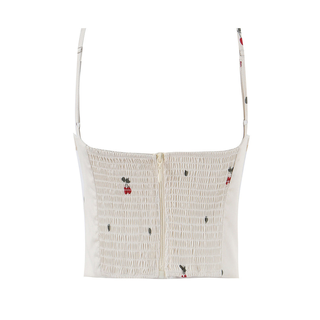 Damen weite High‑Waist Hose mit Kirschenprint und Bundfalten Nord Taschen