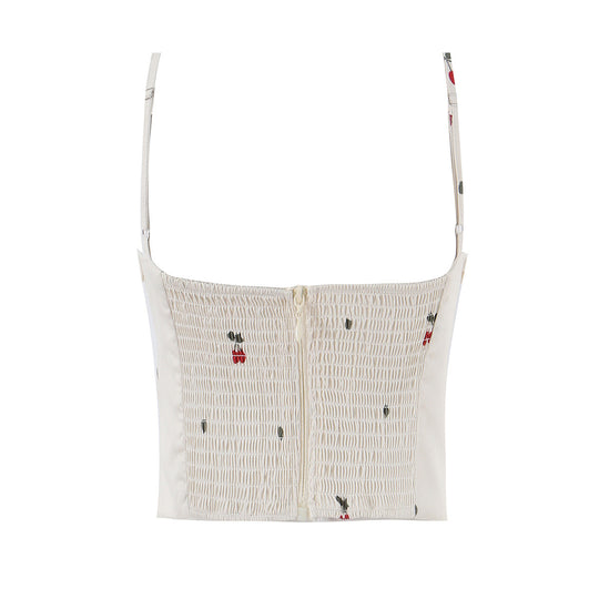 Damen weite High‑Waist Hose mit Kirschenprint und Bundfalten Nord Taschen