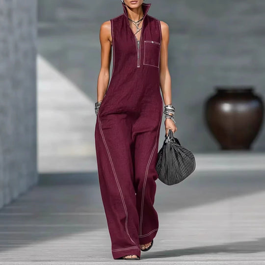 Damen Utility-Jumpsuit mit hochgeschlossenem Kragen und tiefem Reißverschluss Nord Taschen
