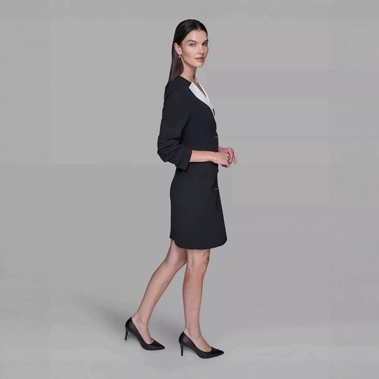 Damen Doppelreihiges Blazerkleid mit kontrastierendem Schalkragen Nord Taschen