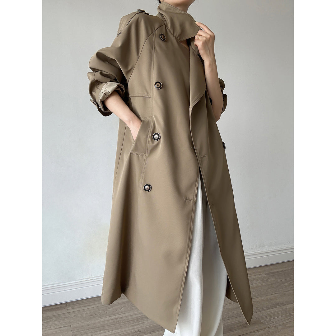 Damen Oversize Mantel im Trench-Stil mit Raglanärmeln und doppelreihiger Knopfleiste Nord Taschen
