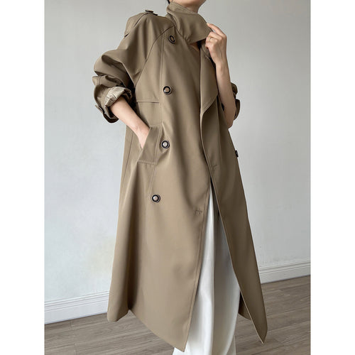 Damen Oversize Mantel im Trench-Stil mit Raglanärmeln und doppelreihiger Knopfleiste Nord Taschen