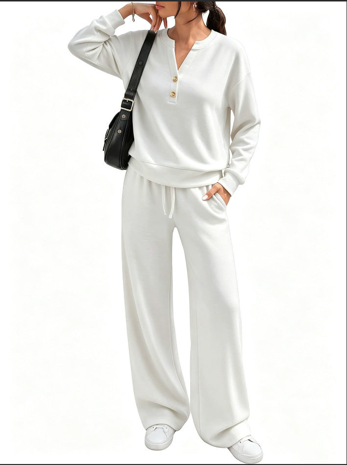 Damen Lounge-Set mit Henley-Kragen und palazzoweiter Jogginghose Nord Taschen